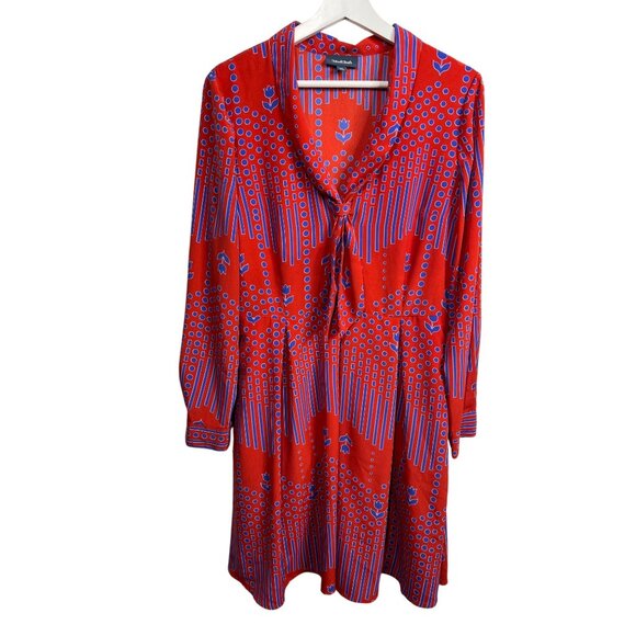 Modcloth Dresses & Skirts - ModCloth Dress Womens 10 Fit and Flare Long Sleeve Pleated Red Blue Print Fall